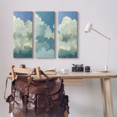 " Puffy White Clouds Clear Daytime Sky Watercolor Detail " by Emma Caroline 3 - Pieces Painting Print