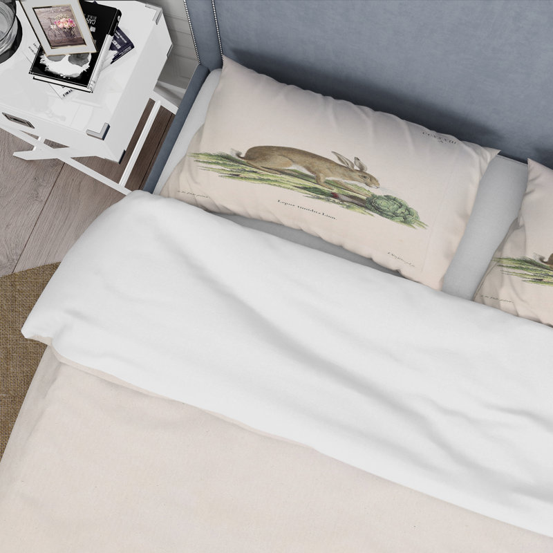 Vintage Rabbits In Earth Tones - Ensemble de housse de couette Farmhouse - Microfibre de polyester