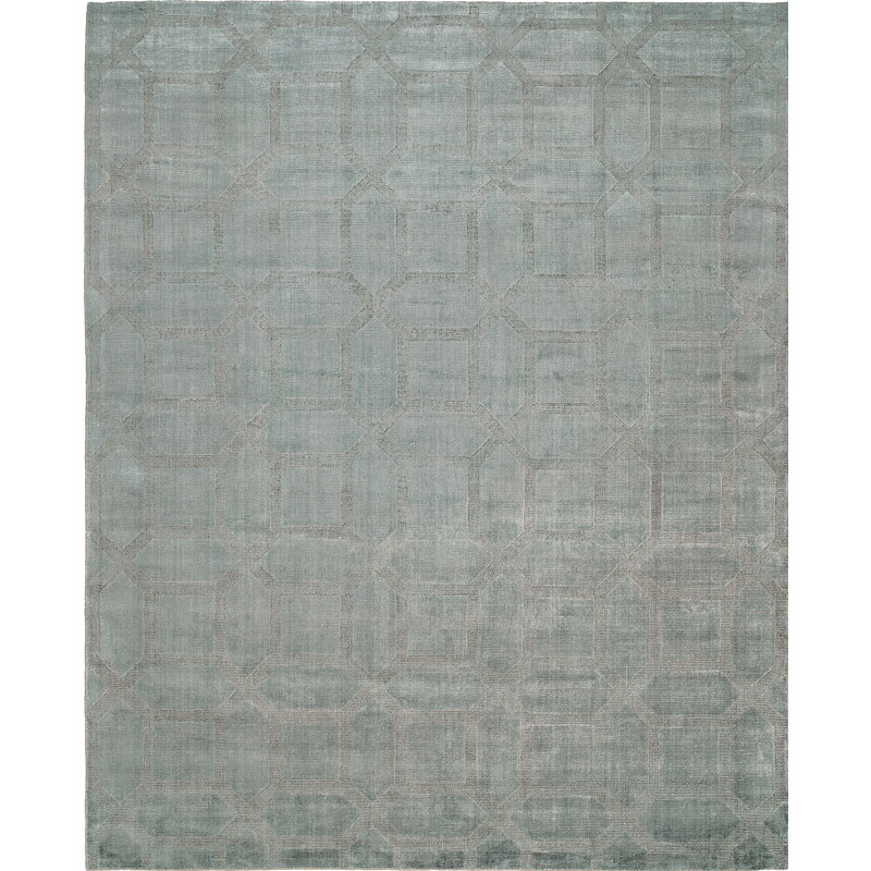 Tapis décoratif gris tissé à la main à motif géométrique, Rectangle de 8 pi x 10 pi