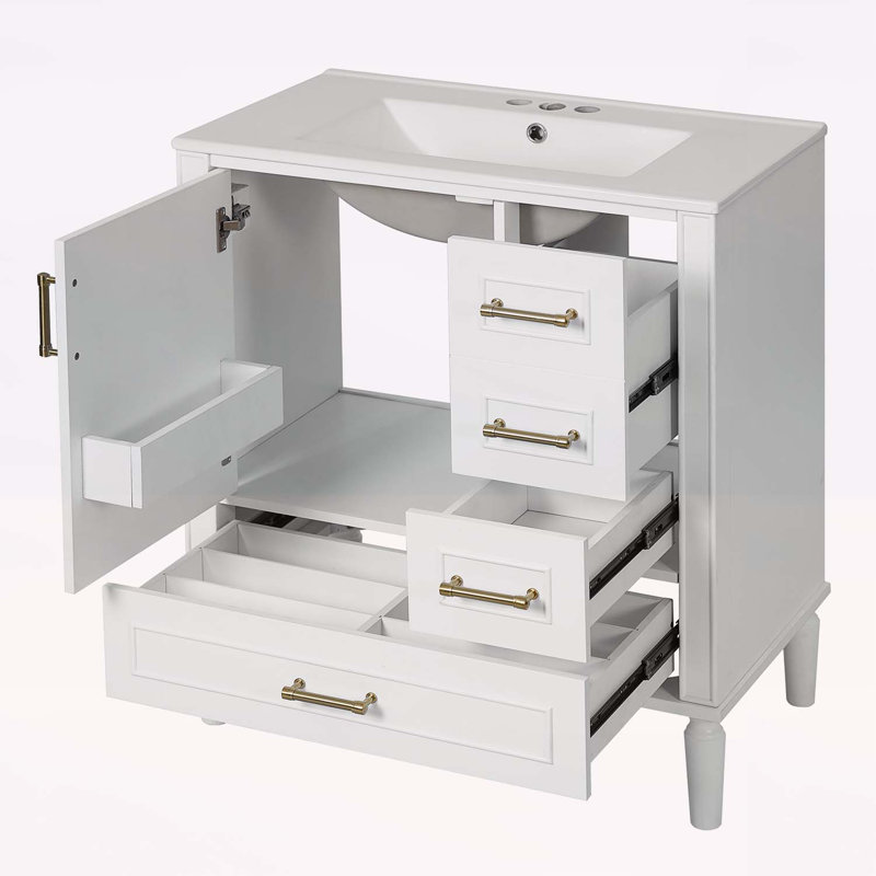 Meuble-lavabo moderne avec plusieurs options de rangement et un design fonctionnel, Blanc