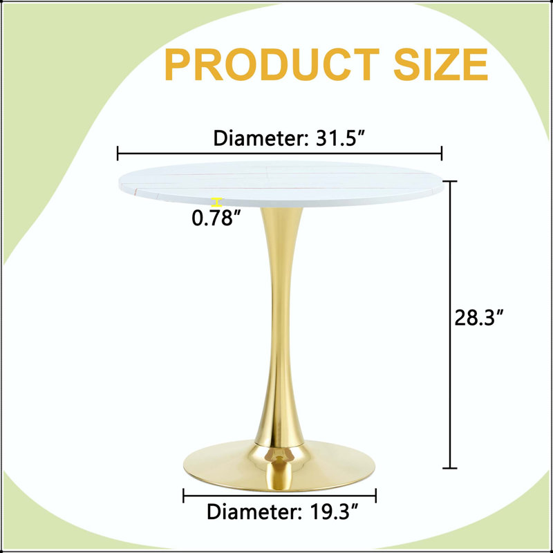 Table de salle à manger 31,5 "Mid-Century, White / Gold