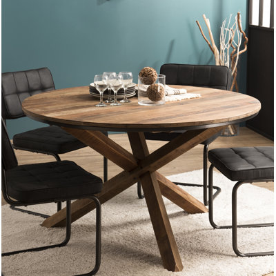 Brigman Round Solid Wood Top Metal Base Dining Table