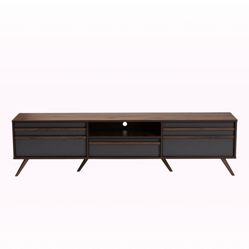 Jovi Dark Gray and Walnut TV Stand with Drop-Down Compartments, 70.75'' W X 13.67'' D X 18.23'' H