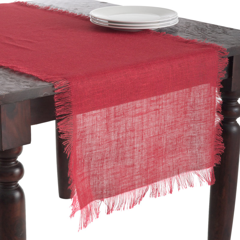 Furman Fringed Burlap Table Runner, 90" L x 20" W, Red