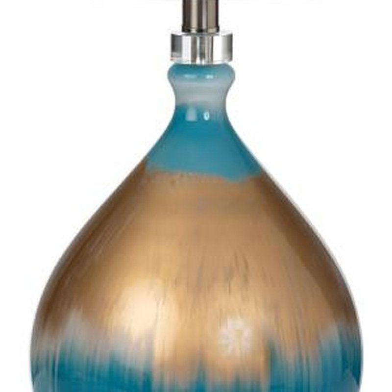 Ensemble de deux lampes de table en verre bleu doré et argenté de 27 po avec abat-jour blanc