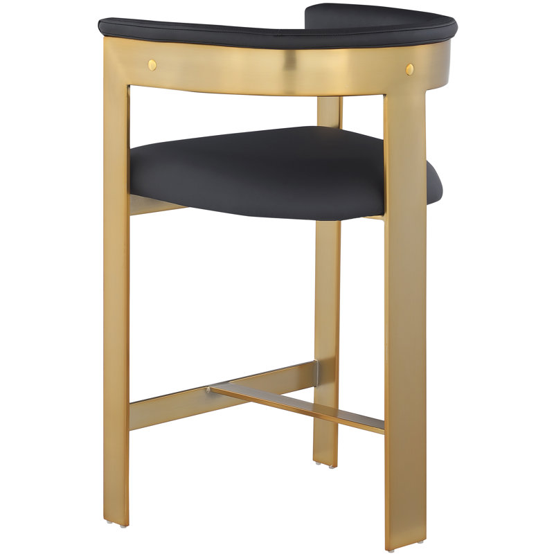 Tabouret de comptoir Romeo Hermi, Cuir végétalien noir, Or brossé
