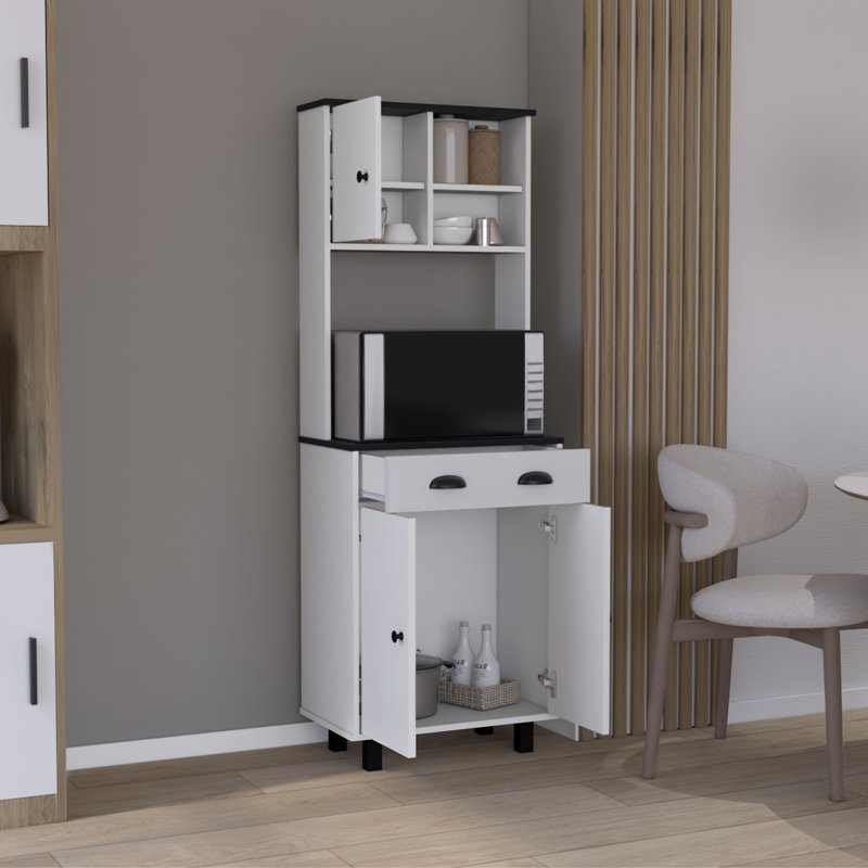 1-Drawer Kitchen Pantry, White/Walnut