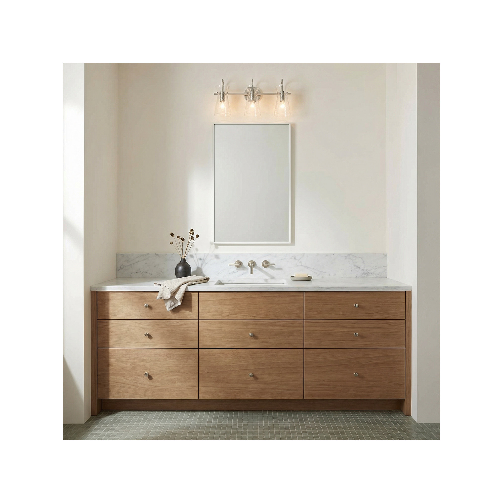 3 Light Crackled Dimmable Vanity Light, Polished Nickel