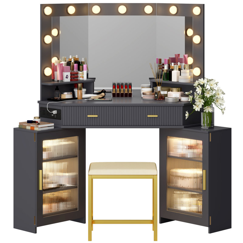 Dressing Table with Mirror, Grey