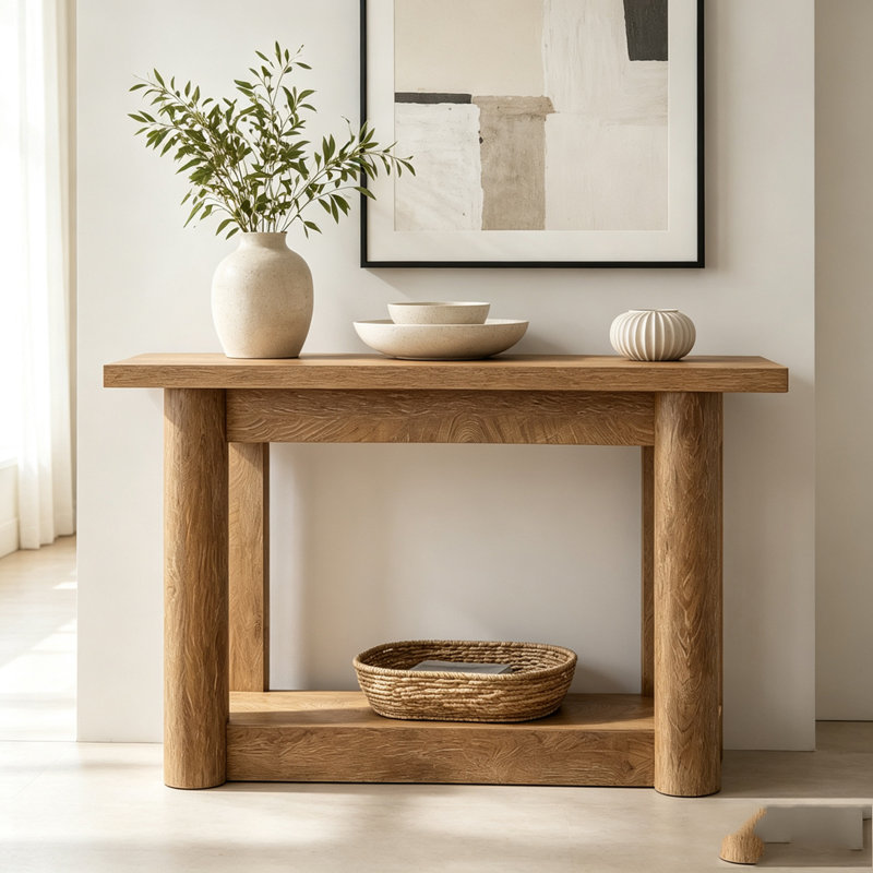Table d'entrée, console à 2 niveaux, Brown Oak