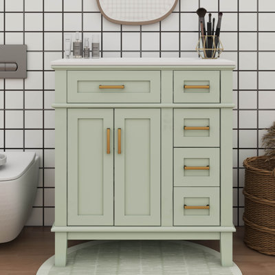 30" Bathroom Vanity With Ceramic Sink, Modern Storage Cabinet With Soft-Close Doors, Deep Drawer & Standard Drawer