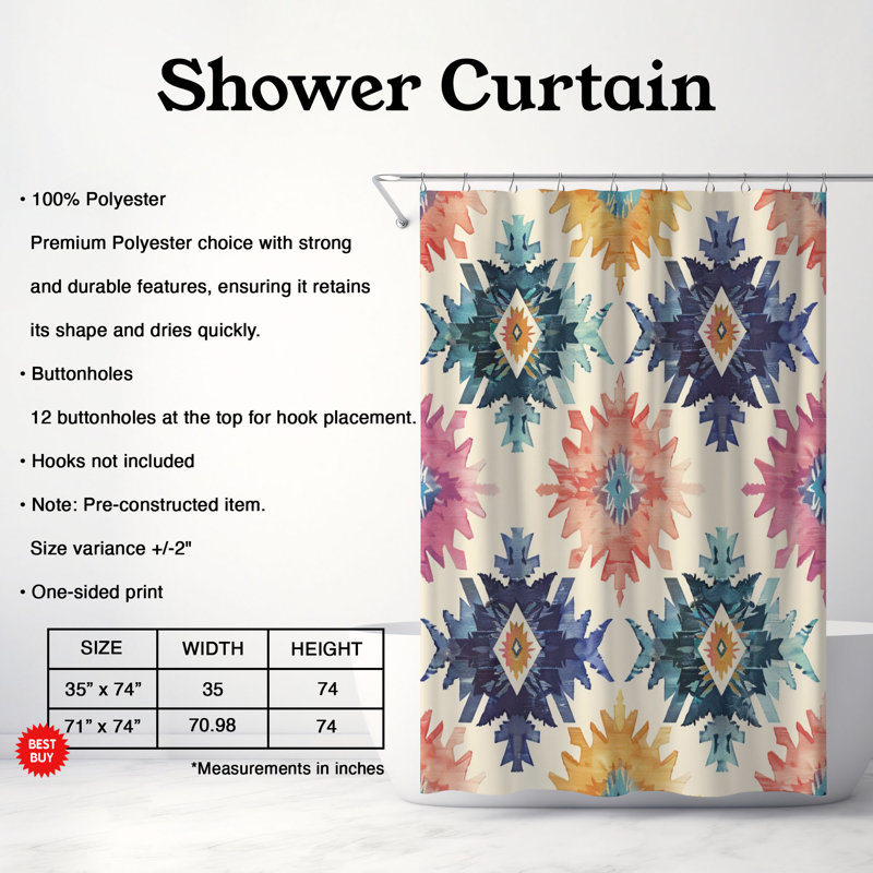 Rideau de douche standard 1 pièce Southwestern Textures, H 74 po x l 71 po