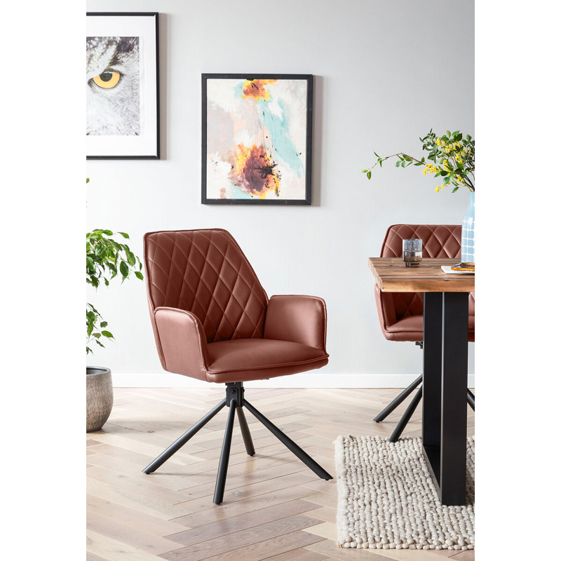 4 - Person Dining Set, Black/Natural/Cognac, 75cm H x 160cm W x 85cm D, Natural/Cognac/Black