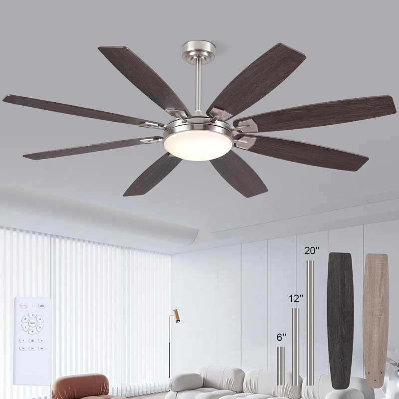 66/72 Inch Ceiling Fans 8-blade With Lights And Remote Control, 66"
