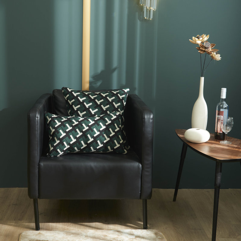Housse de coussin noir à motif géométrique moderne, Vert / noir