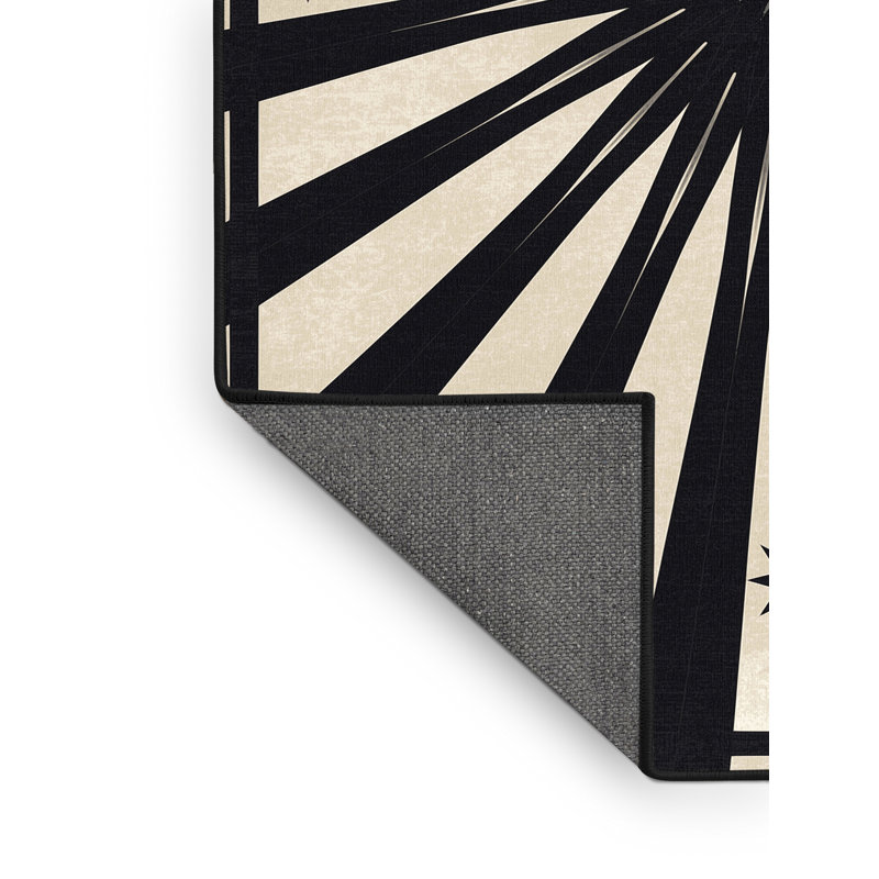 Tapis doux et moelleux Earls Posh & Luxe Starburst en gris - reliure noire, Carré 6 pi