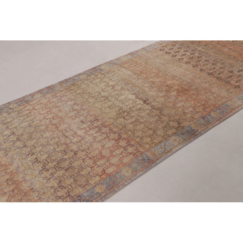 Rug & Kilim’S Modern Classics Runner Rug In Ombre Rust And Mauve Floral Lattice Pattern