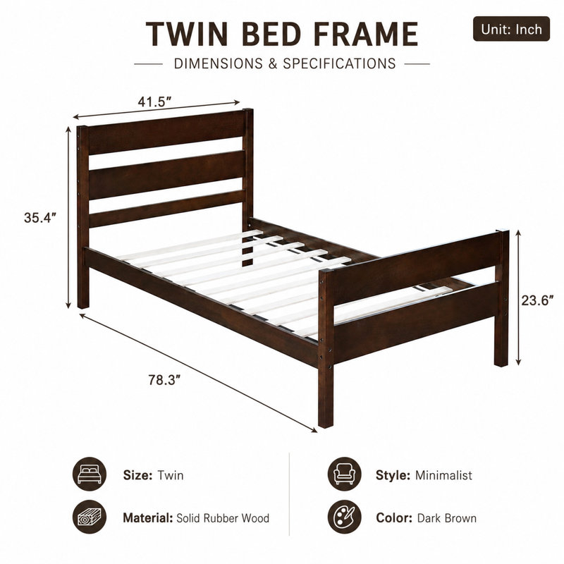 Lit plateforme simple en bois massif, Espresso