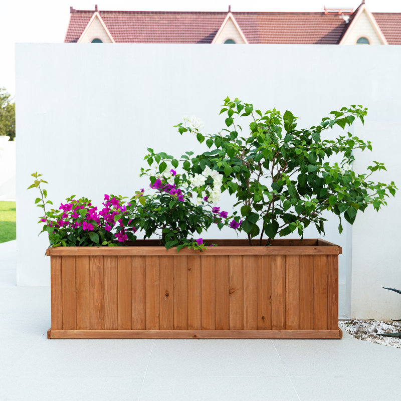 Barros Solid Cedar Rectangular Planter Box with Drainage Holes, Brown, 18.75" H x 60" W x 18.75" D