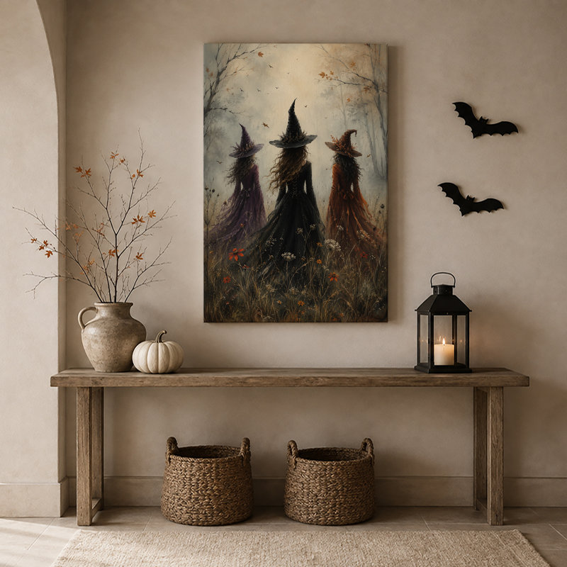«Three Witches in Misty Autumn Forest», art mural sur toile, H 18 po x l 12 po