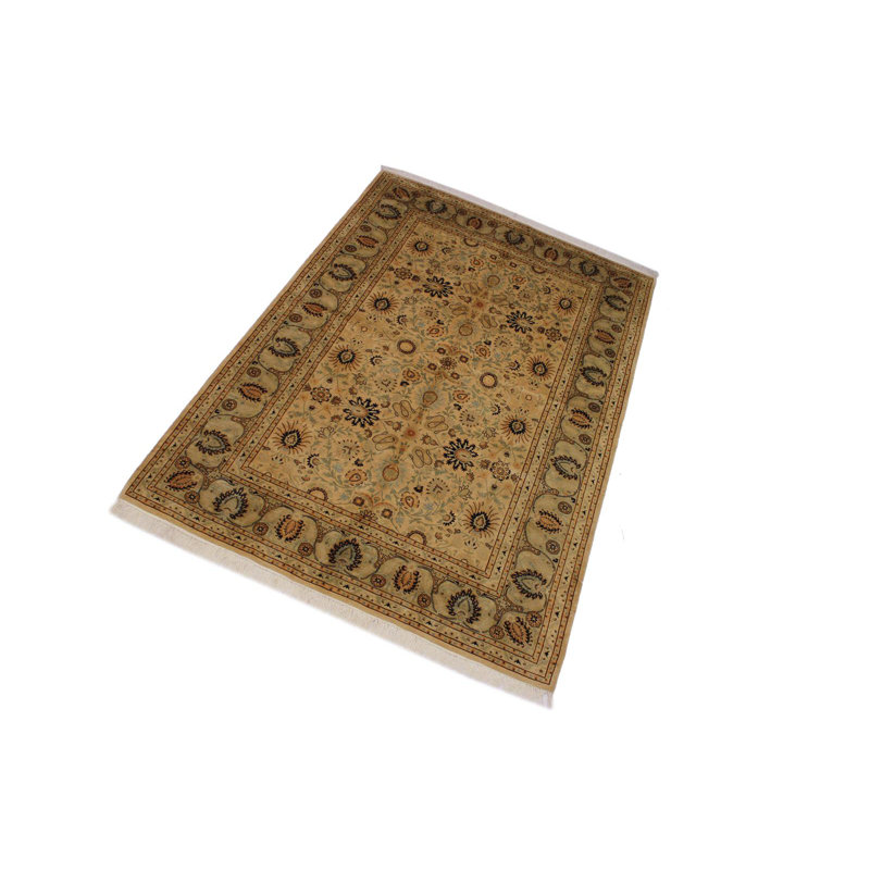 Tapis oriental en laine brun clair / ivoire fait à la main 6 pi 1 po x 8 pi 11 po Pastore