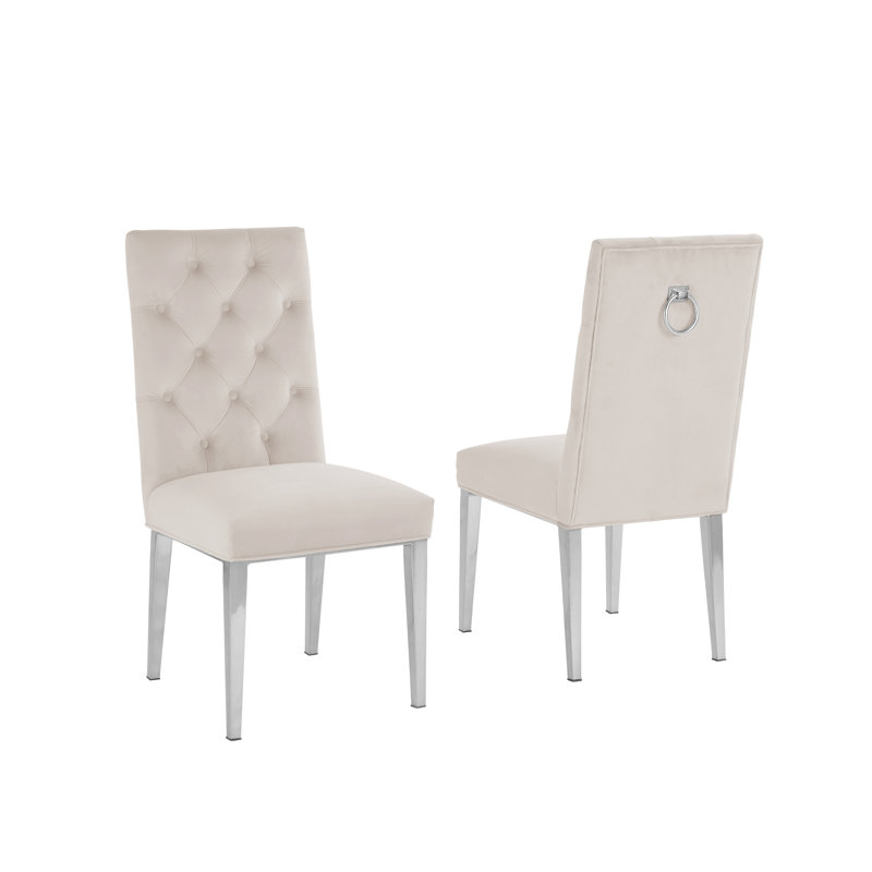 Carnahan Button Tufted Parsons Chair, Silver, Cream