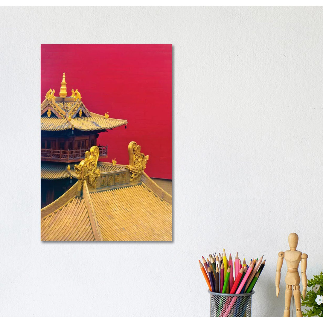 Architectural Details Of Jing'an Temple, Shanghai, China by Keren Su - Wrapped Canvas Print