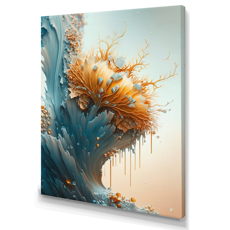 «Abstract Blue and Gold Leaves I», reproduction sur toile, H 32 po x l 24 po x P 1 po, Toile tendue