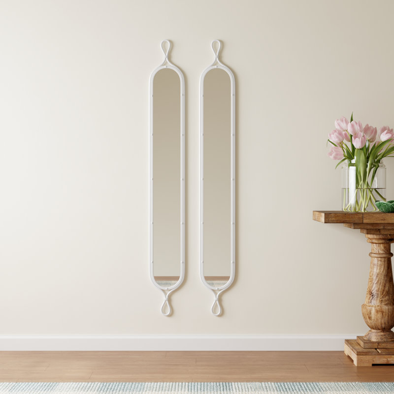 Galerie White Metal Tall Narrow French-Inspired Mirrors, 58.5" x 7.75", White