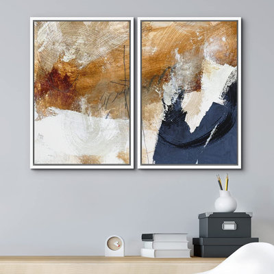 Grunge Abstract Paint Stroke Effect " Blue Brown Grunge Graffiti Strokes " 2 - Pieces