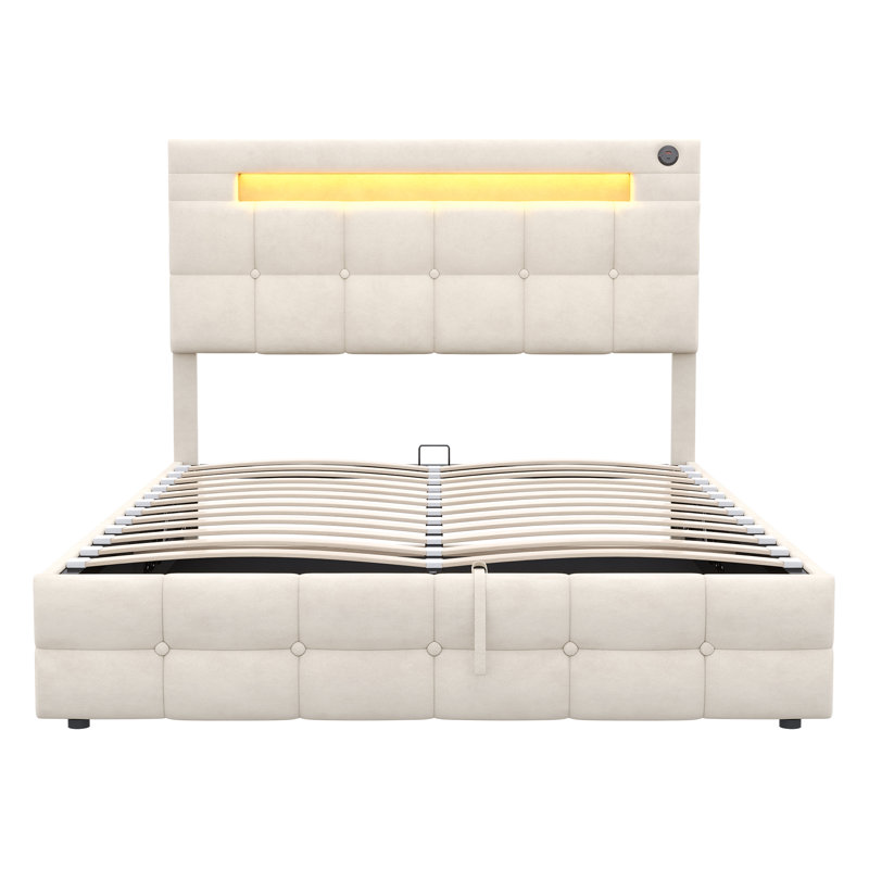Dekari Upholstered Ottoman Storage Bed, Beige