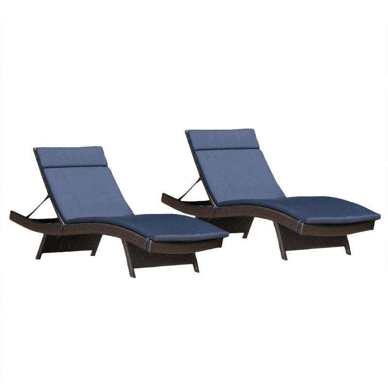 Outdoor Chaise Lounge Set , Cushion Included, Navy Blue , Brown, 2