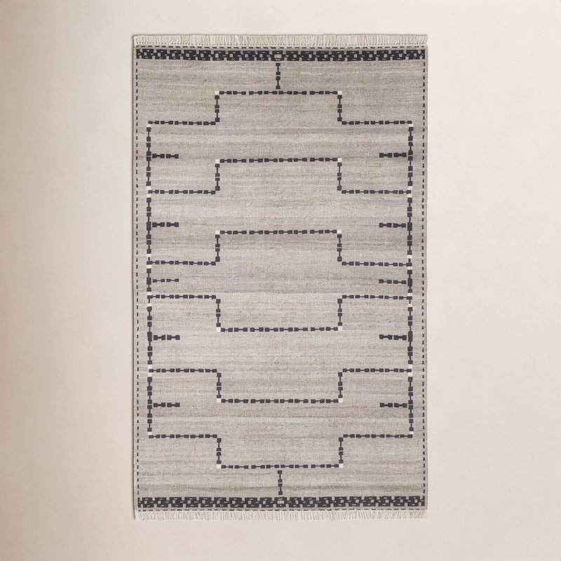 Tapis Sana: tapis décoratif noué à la main en naturel / noir, Rectangle de 5 pi x 8 pi
