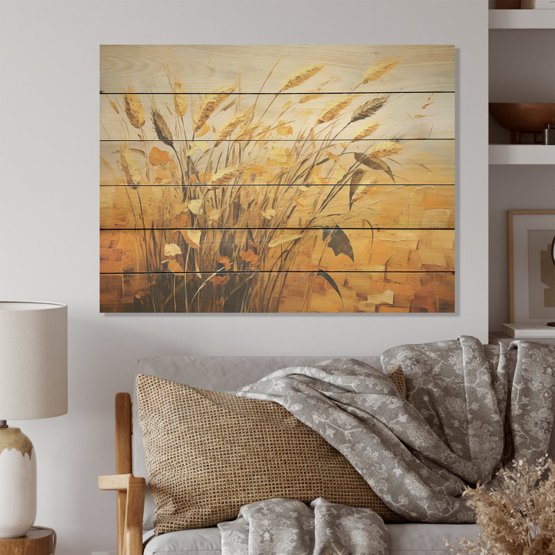 Karmas Wheat Whirl Meadow I - Art mural en bois sur bois de pin naturel, H 24 po x l 32 po