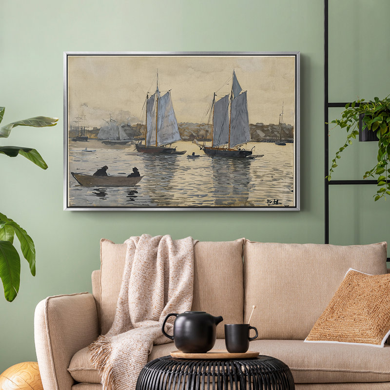 Deux goélettes, Gloucester, v. 1880 - Toile tendue avec châssis Winslow Homer, 24 po x 36 po, Argent