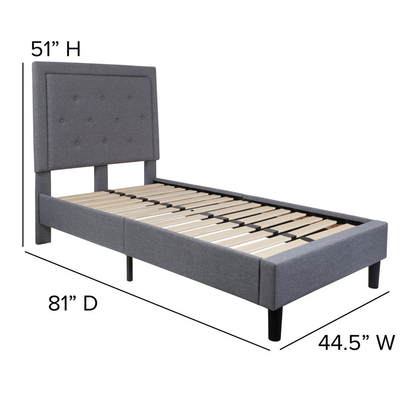 Aluino Panel Button Tufted Upholstered Platform Bed Frame - No Box Spring Required, Dark Gray, Twin
