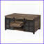 Chêne rustique & amp; Table basse de salon noire avec portes coulissantes en verre - Rangement caché Peu encombrant