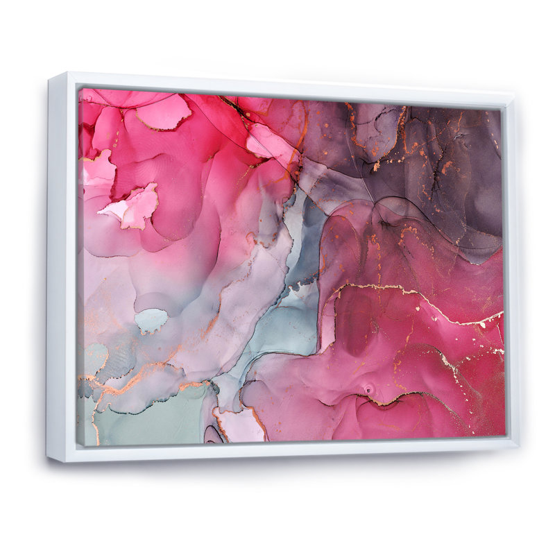 Art liquide rouge et vert - peinture sur toile, H 34 po x l 44 po, Cadre flottant blanc