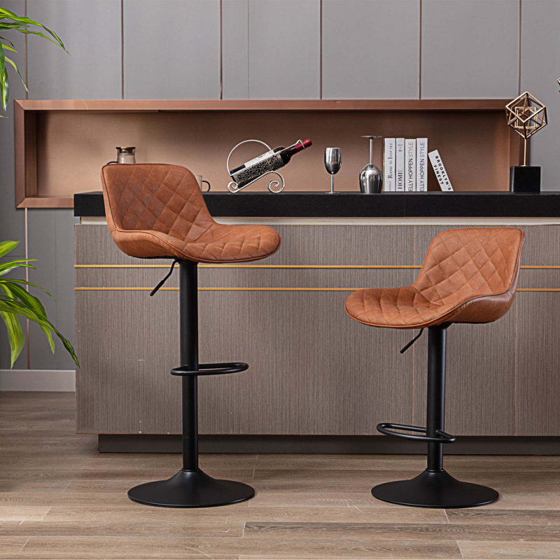Laini Swivel Upholstered Adjustable Height Counter Stool with Metal Frame, Brown