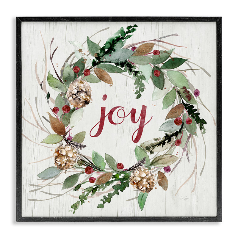 Joy, couronne saisonnière, estampe numérique par Stella Chang, Giclée encadrée noir minuit, H 12 po x l 12 po