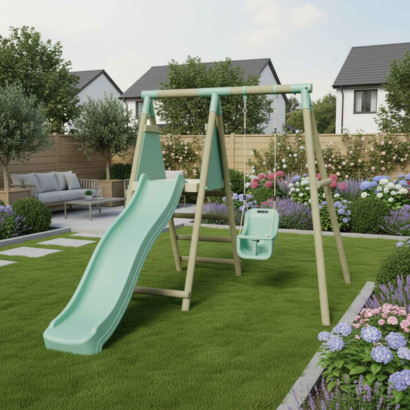 Mercia Wooden Round Pole Baby Seat Swing With Slide