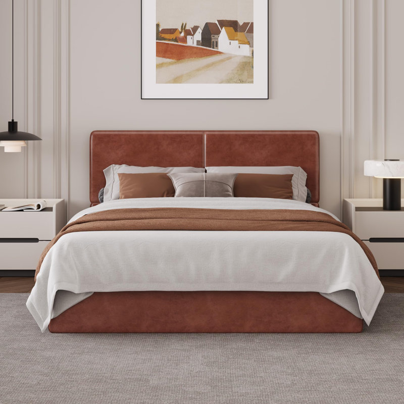 Upholstered Platform Bed Frame, Headboard & Wooden Slats, No Box Spring Needed, Full, Brown