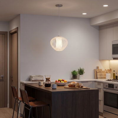 Mouton Pendant, Satin Nickel, White Satin Shade, Dimmable, Bulb Included