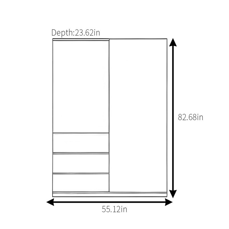 Garde-robe rétro simple et classique, H 82,68 po x l 55,12 po x P 23,62 po
