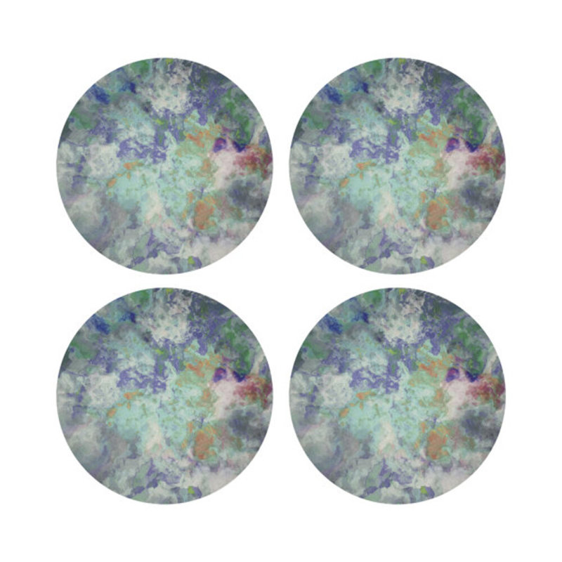 Impressionism Vegan Leather Round Placemats, Green