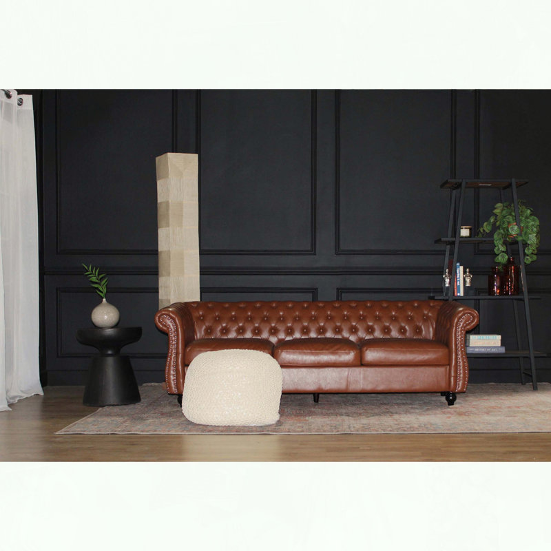 Repose-pieds semi-arrondi en tricot de coton sans assemblage, Beige