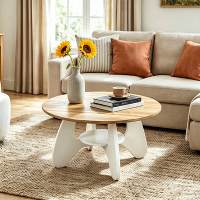 Table basse 31,5 "pour le salon, table d'appoint en bois à 2 niveaux avec rangement ouvert