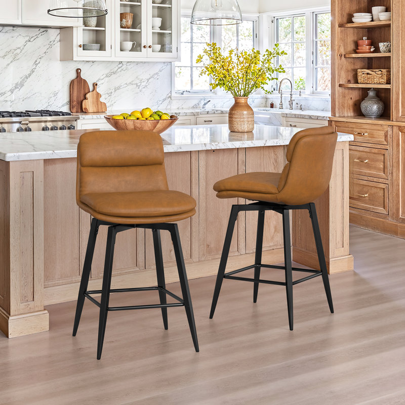 26" Swivel Upholstered Counter Stool With Metal Frame, Whiskey Brown