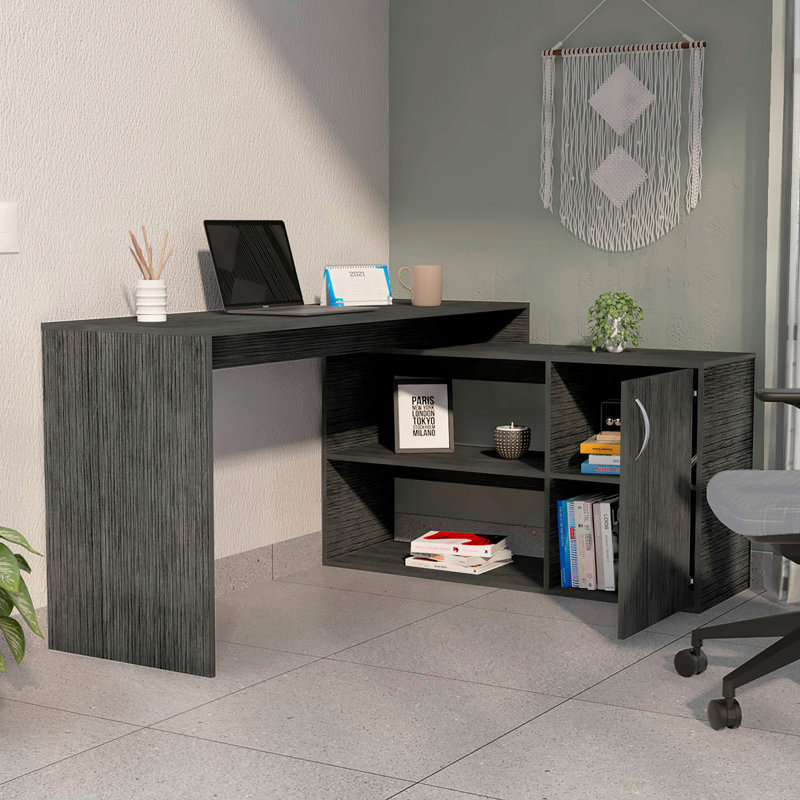 2-Shelf L-Shaped Writing Desk, Light Oak, 30.07" H x 45.82" W x 59.67" D