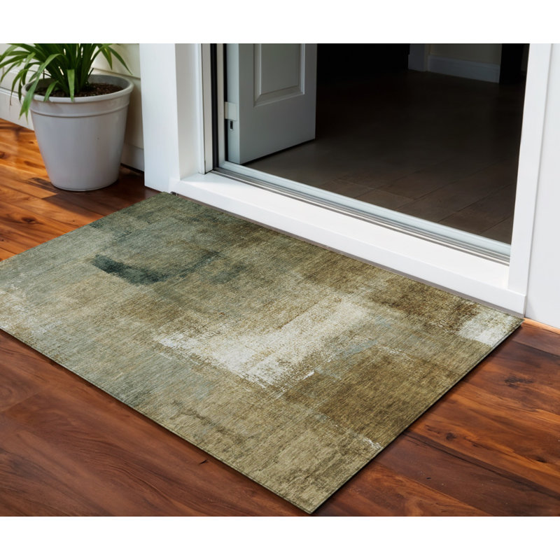 Tapis extérieur lavable abstrait beige et ivoire 3 pi x 5 pi
